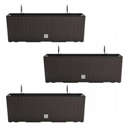 Set 3 jardiniere cu suport metalic, imitatie ratan, maro, 58x18x19.5 cm, Rato Case W GartenVIP DiyLine