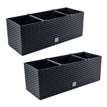 Set 2 jardiniere decorative, sistem irigare, imitatie ratan, antracit, 30 L, 60x25x24 cm, Rato Case GartenVIP DiyLine