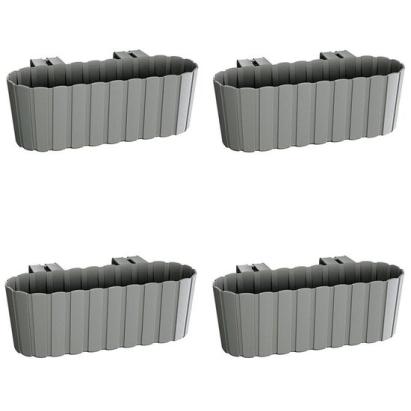 Set 4 jardiniere decorative cu suport de plastic, gri, 4.9 L, 38.3x21.2x13 cm, Boardee Hook GartenVIP DiyLine