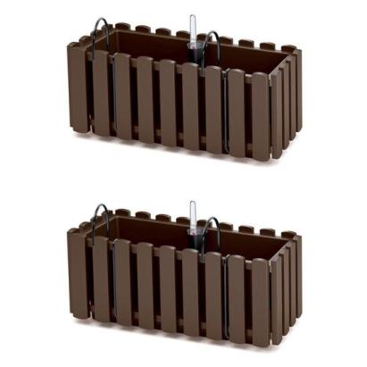 Jardiniera decorativa, suport metalic, sistem irigare, Boardee Fencycase W, maro, set 2 buc, 38x18x16.2 cm GartenVIP DiyLine