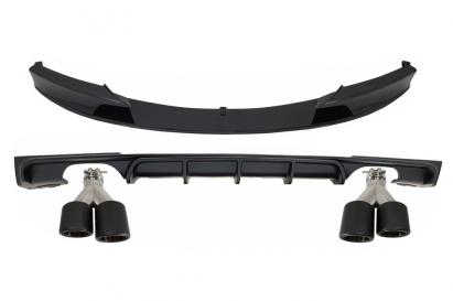 Prelungire Bara Fata Negru Lucios cu Difuzor Bara Evacuare Dubla Spate si Tobe Ornamente Carbon BMW Seria 3 F30 F31 (2011-up) M Performance Design Performance AutoTuning