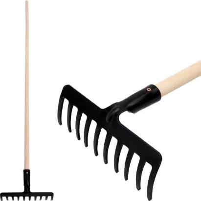 Greblă de grădină Strend Pro Premium R-606, 10 dinți, forjată, cu coadă din lemn