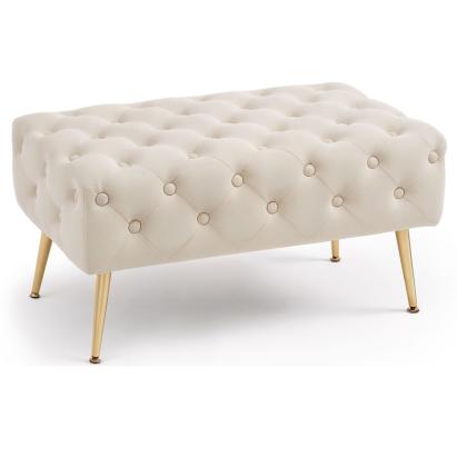 Taburet Madrid, tapitat cu catifea, tip banca, cu picioare metalice, 80x42x41 cm, bej Household NewTrend