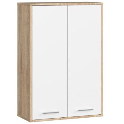 Dulap baie suspendat, cu 2 usi si 4 rafturi interioare, PAL 16 mm, 64x30x94 cm, stejar sonoma si alb Household NewTrend