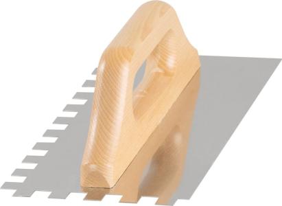 Gletiera zimtata Strend Pro Premium, inox 0,7 mm, mâner din lemn, 270x130 mm, dinți 12 mm