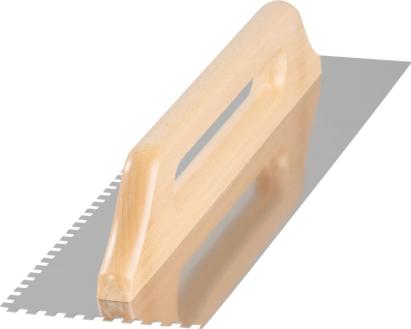 Gletiera zimtata Strend Pro Premium HardWood, inox, maner din lemn lacuit, 480x130 mm, dintat 6 mm, 0,7 mm