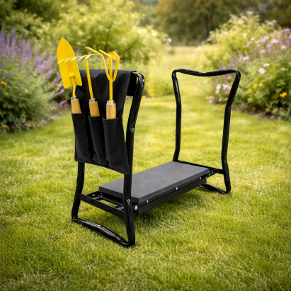 Scaun de gradina 3 in 1 – ingenunchier, organizator unelte, pliabil, suport 150 kg MultiMark GlobalProd