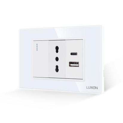Intrerupator Simplu + Priza Ingusta si USB A+C cu Rama din Sticla LUXION, Standard Italian, 3M SmartElectro IntelligentHouse