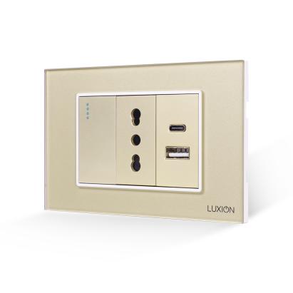 Intrerupator Simplu + Priza Ingusta si USB A+C cu Rama din Sticla LUXION, Standard Italian, 3M SmartElectro IntelligentHouse