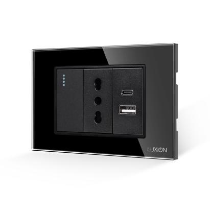 Intrerupator Simplu + Priza Ingusta si USB A+C cu Rama din Sticla LUXION, Standard Italian, 3M SmartElectro IntelligentHouse