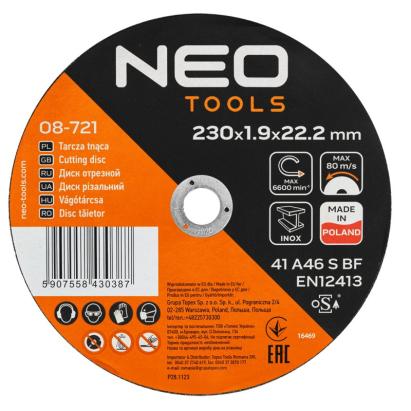 Discuri pentru metal/INOX 41 A46 S BF-230 x 1,9 x 22,23, 25 buc/set NEO TOOLS 08-721 HardWork ToolsRange