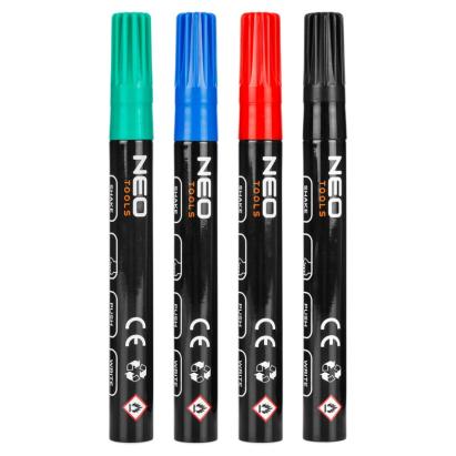 Marker gros pentru constructii, 4 culori, permanent, rezistent la apa, lac, aluminiu, 4 buc. NEO TOOLS 13-851 HardWork ToolsRange
