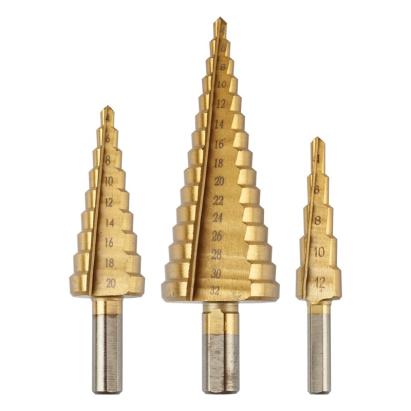 Burghie in trepte 4-12, 4-20, 4-32 mm, TiN, set de 3 bucati. GRAPHITE 54T300 HardWork ToolsRange