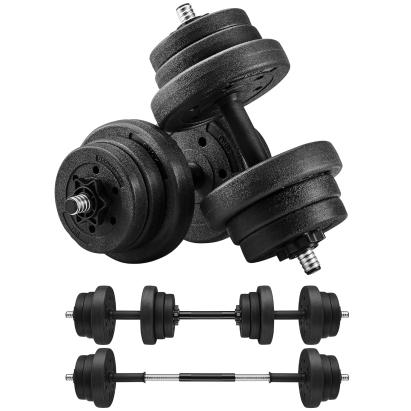 SONGMICS set gantere reglabile 2 in 1, 20 kg, cu bara extensie pentru haltera, discuri cu umplutura beton, negru Household NewTrend