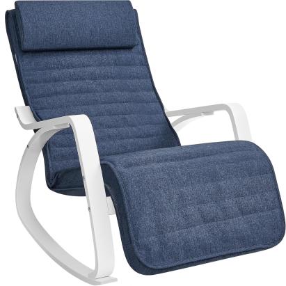 SONGMICS Scaun balansoar din lemn, suport picioare reglabil, maxim 150kg, 67x122x84 cm, albastru Household NewTrend