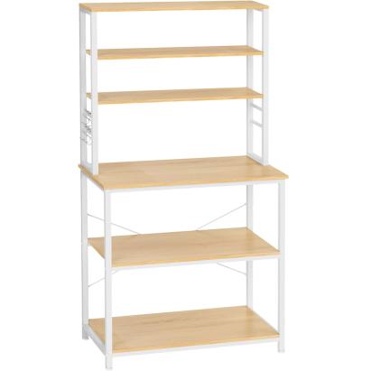 VASAGLE Raft de bucatarie cu spatiu pentru cuptorul cu microunde, 6 rafturi, otel, industrial, 40x80x167cm, maro stejar si alb Household NewTrend