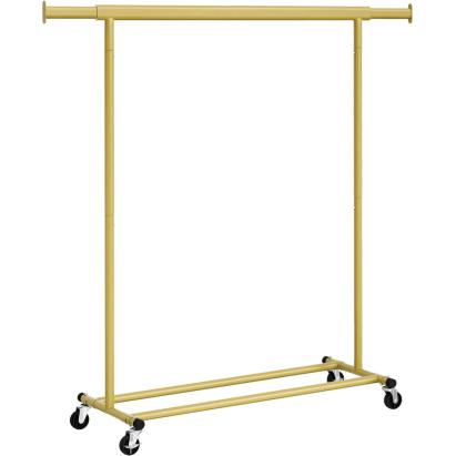 SONGMICS Suport pentru haine cu sina superioara extensibila, pe roti, reglabil pe latime, 45x(92-132)x160cm, auriu Household NewTrend