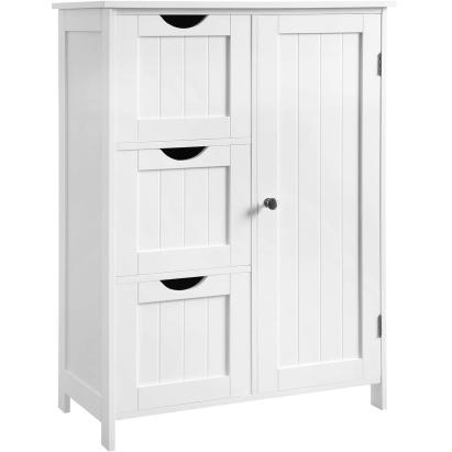 VASAGLE Dulap pentru baie, cu 3 sertare si un raft reglabil cu usa, 60x30x81 cm, alb Household NewTrend