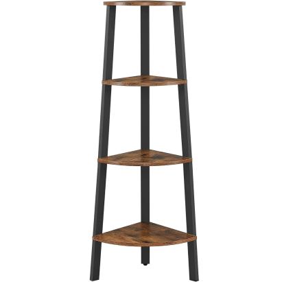 VASAGLE Raft de colt cu 4 etaje, tip biblioteca, cadru metal si polite lemn, industrial, 34x34x125cm, maro rustic Household NewTrend