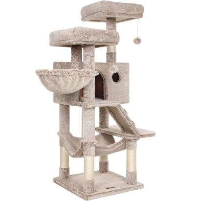 FEANDREA Ansamblu de joaca pentru pisici, tip copac, cu 3 culcusuri, hamac si ascunzatoare, 49x49x135cm, maro deschis Household NewTrend