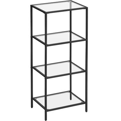 VASAGLE Raft cu trepte pentru dormitor, 4 etaje, din sticla securizata, cadru din otel, 30x95x40cm, negru Household NewTrend