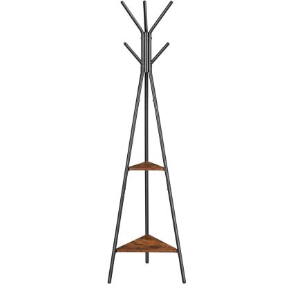 VASAGLE Cuier metalic, cu ​​2 rafturi MDF, inaltime 179cm, stil industrial, maro rustic si negru Household NewTrend