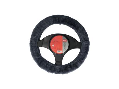 Husa volan blana din lana neagra diametru 37-39cm AutoDrive ProParts