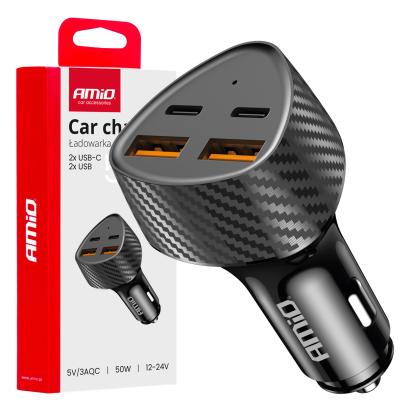 Incarcator auto la priza bricheta 2xUSB A + 2xUSB C, Incarcare rapida 50W; AMIO AutoDrive ProParts