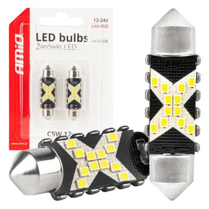 Bec auto LED CANBUS 12SMD Festoon C5W 2016 41mm, alb, 12/24V, set 2 buc; AMIO AutoDrive ProParts