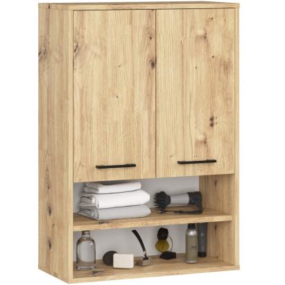 Dulap baie suspendat, cu 2 usi si 2 rafturi deschise, PAL 16 mm, 64x30x94 cm, stejar artisan Household NewTrend