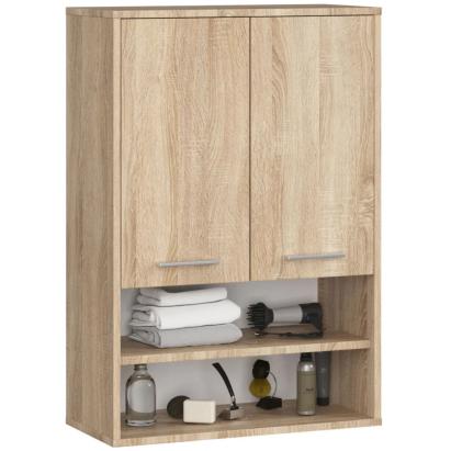 Dulap baie suspendat, cu 2 usi si 2 rafturi deschise, PAL 16 mm, 64x30x94 cm, stejar sonoma Household NewTrend