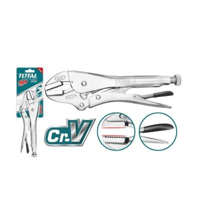 Clește cu autoblocare TOTAL 10” cu bacuri drepte, Cr-V nichelat, mâner plastic