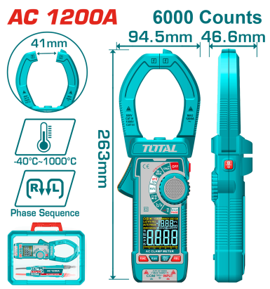 Clampmetru Digital TOTAL True RMS 1200A (Cleste Ampermetric) cu Afisaj Color, 1000V, 6000 Counts