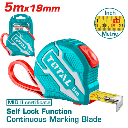 Ruleta de masurat TOTAL 5m x 19mm cu autoblocare si retragere controlata (MID II)