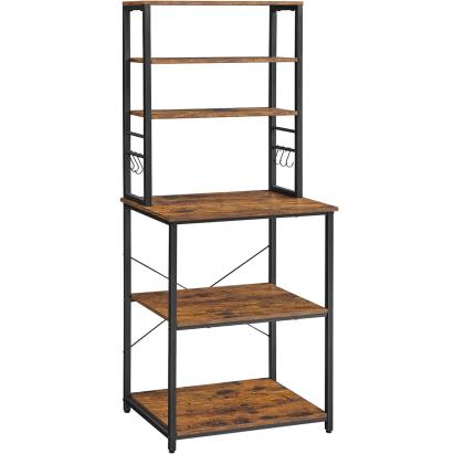 VASAGLE Raft de bucatarie, spatiu cuptor cu microunde, 6 rafturi, 40x60x167cm, maro rustic si negru Household NewTrend