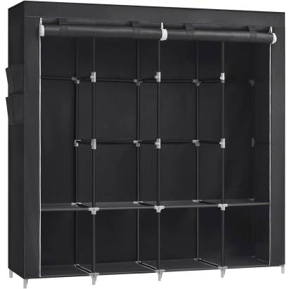 SONGMICS Garderoba din material textil, dulap portabil, cu rafturi si sina de agatat, 170x45x167cm, negru Household NewTrend