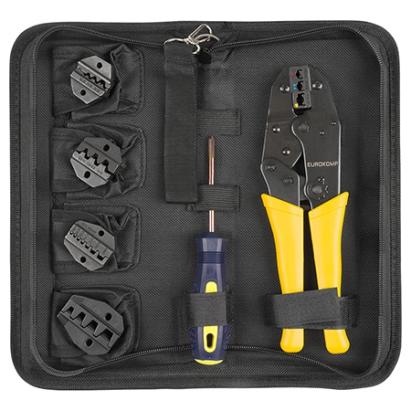 Trusă clește de sertizare E6110 cu 5 fălci interschimbabile, șurubelniță și husă