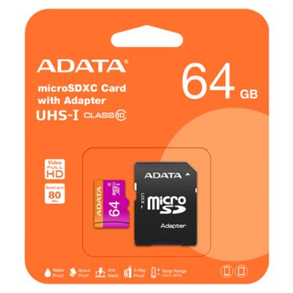 Card de memorie microSDXC ADATA 64GB Clasa 10 UHS-I cu adaptor SD