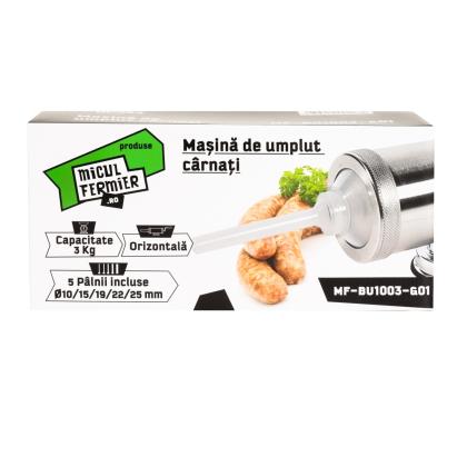 Mașină de umplut cârnați Micul Fermier 3 kg, orizontală, cu 5 pâlnii (10/15/19/22/25 mm)