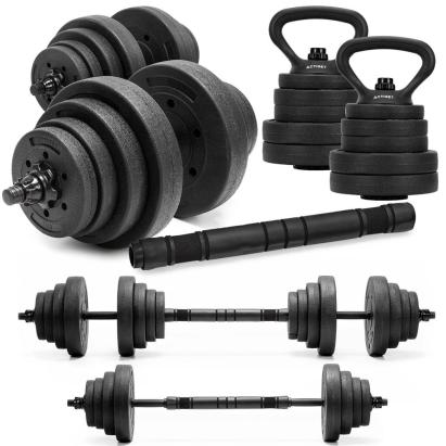 Set gantere, bara si kettlebell ajustabil 30 kg, 16 discuri, conector si suport dedicat, negru Household NewTrend