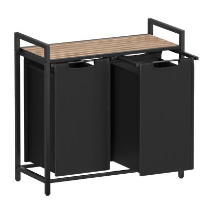 VASAGLE Cos de rufe, 2 compartimente, saci de rufe detasabili, raft, cadru metalic, 2x46L, 73x33x72 cm, maro si negru Household NewTrend