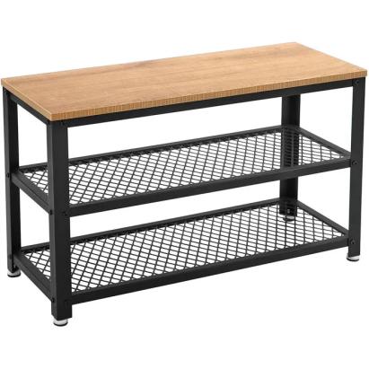 VASAGLE Banca pantofi cu 2 rafturi, cadru metalic si sezut din PAL, stil industrial, 73x30x45 cm, stejar si negru Household NewTrend