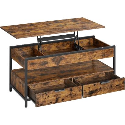 VASAGLE Masuta de cafea cu blat reglabil pe inaltime, cu sertare si spatii de depozitare, stil industrial, 100x50x63 cm, maro vintage Household NewTrend