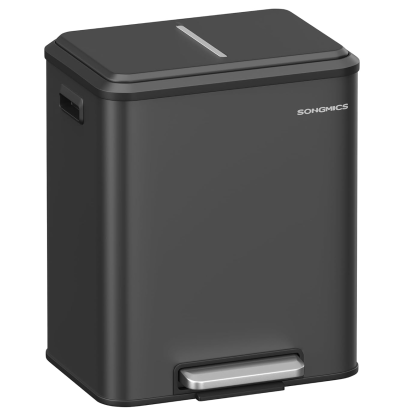 SONGMICS Cos gunoi metalic, 2 compartimente, 2x15 litri, pedala si inchidere silentioasa, negru Household NewTrend