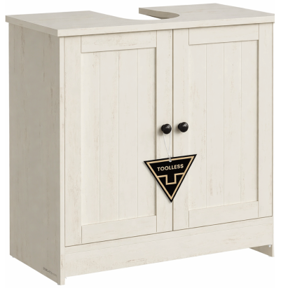 SONGMICS Masca baie pentru chiuveta, suport lavoar, raft reglabil, stil rustic modern, 60x30x61 cm, alb rustic Household NewTrend