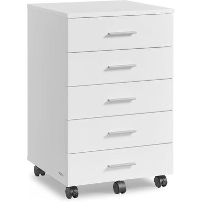 VASAGLE Dulap mobil rollbox pentru birouri, cu 5 sertare si roti, cadru din PAL, 42x40x66 cm, alb Household NewTrend