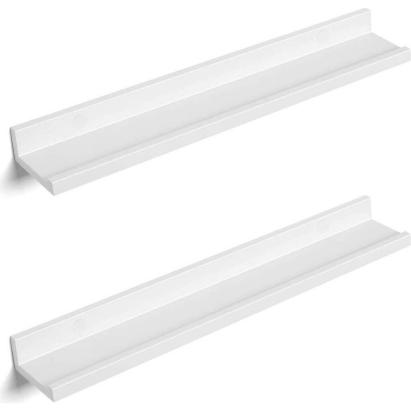 SONGMICS Set 2 rafturi plutitoare suspendate perete cu finisaj lucios, MDF, 60x10x5 cm, alb Household NewTrend