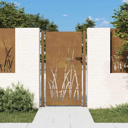 Poartă de grădină 100x175 cm, oțel corten, design cu iarbă GartenMobel Dekor