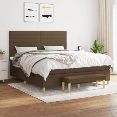 Pat box spring cu saltea, maro închis, 160x200 cm, textil GartenMobel Dekor