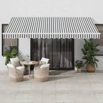 Copertină retractabilă manual, antracit/alb, 450x350 cm GartenMobel Dekor